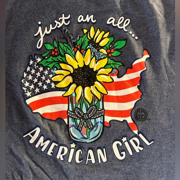 Girlie Girl Tops - Girlie Girl Originals Sunflower American Flag Graphic Tee XL Navy USA Shirt